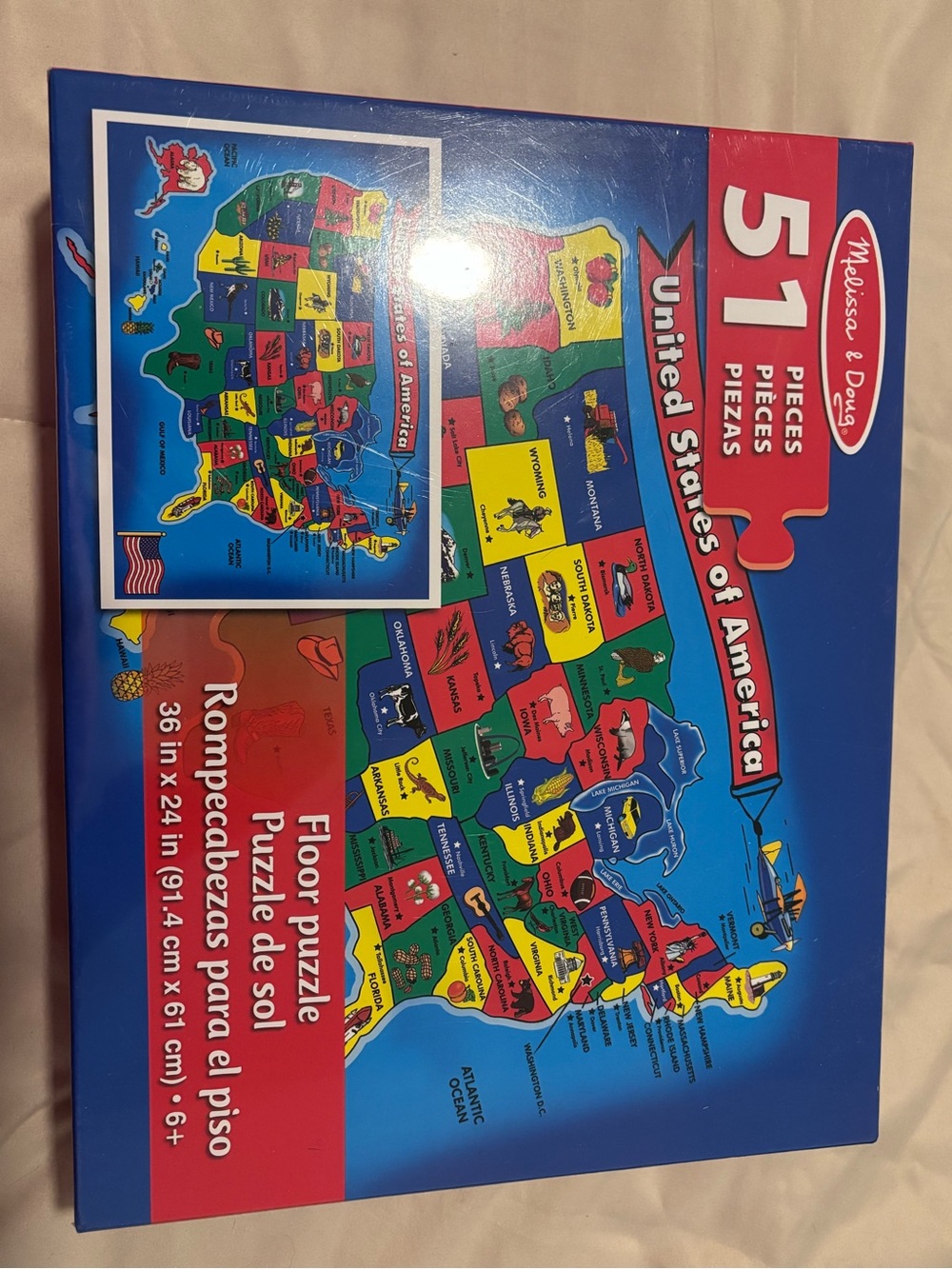 Melissa & Doug United States Map Floor Puzzle in Bright Blue and Red